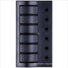 Black 6 Gang Marine Boat Caravan Truck LED Rocker Switch Panel